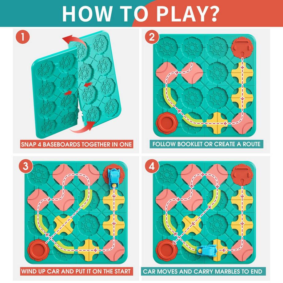 Activity-board  Logisches Labyrinth Brettspiele, logisches Puzzle Road Builder Kinderspiel mit LKW Spielzeug, Familienspie 