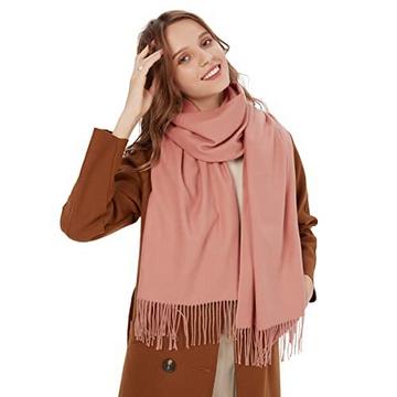 Écharpe chaude d'automne en coton uni avec pompons/franges, plus de 40 couleurs unies et à carreaux Pashmina XL, rose clair