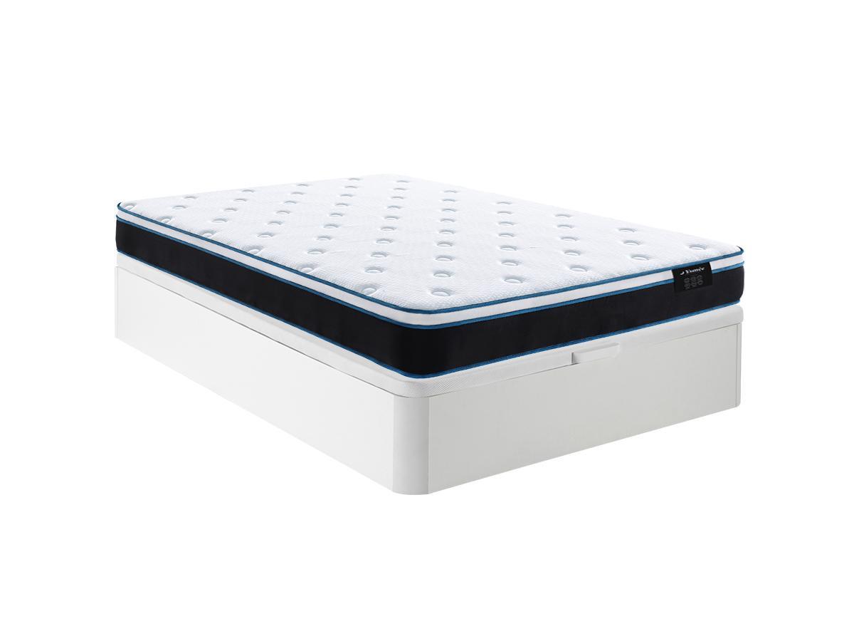 Image of Set aus Bettgestell + Matratze - 160 x 200 cm - Taschenfederkern & Memory Schaum - Stärke 25 cm - Weiß - SETTIMO von YSMÉE Set aus Bettgestell + Matratze - 160 x 200 cm - Taschenfederkern & Memory Schaum - Stärke 25 cm - Weiß - SETTIMO von YSMÉE