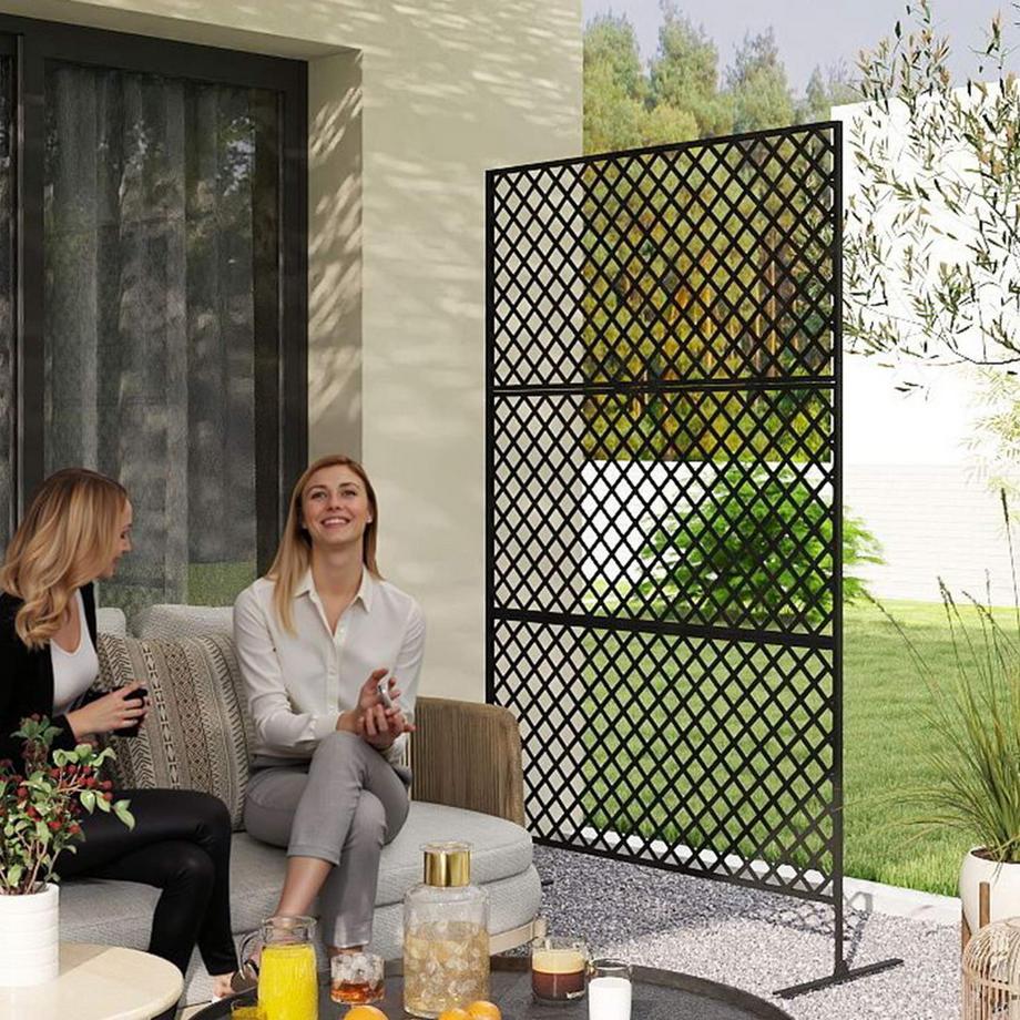 Northio Paravent en 3 parties 122 x 198 cm sur pied en grille, cloison 3 parties en acier, paravent extérieur pour jardin, balcon, terrasse, noir Aosom  