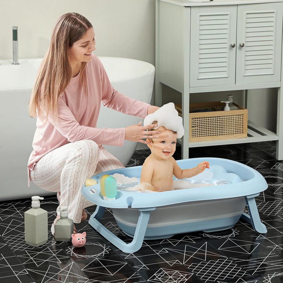 Northio  Lot de 2 baignoires bébé, baignoire bébé pliable avec cadre, baignoire bébé antidérapante, vasque de bain, receveur de douche pour tout-petits de 0 à 3 ans, bleu clair 