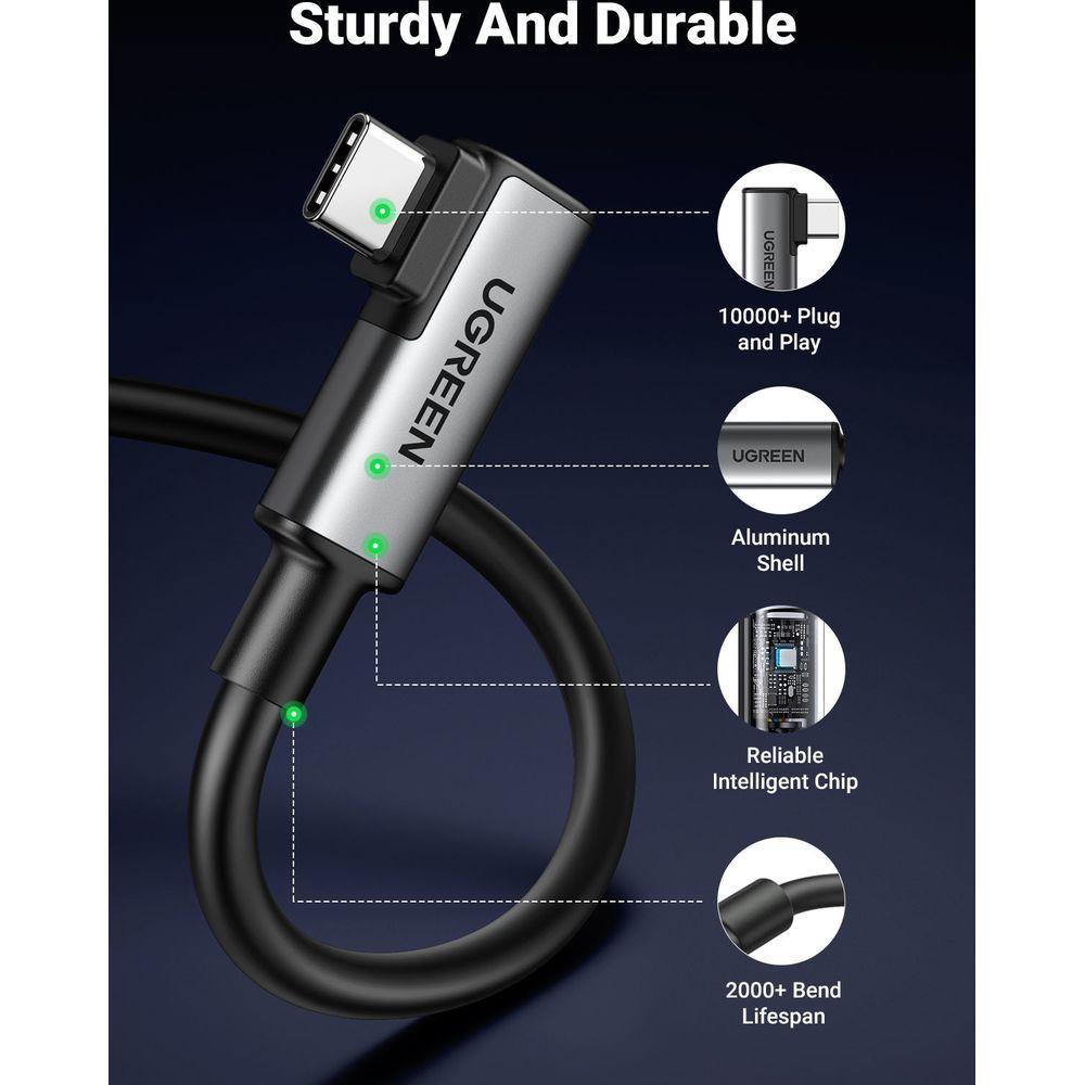 UGREEN  Câble UGREEN USB-C vers USB-C, coudé à droite, 5m - Noir 