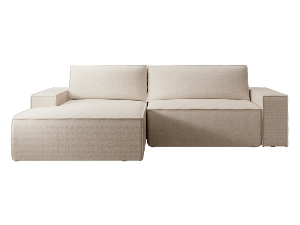 Vente-unique Divano letto in Tessuto testurizzato Beige - Angolo a sinistra - AMELIA  