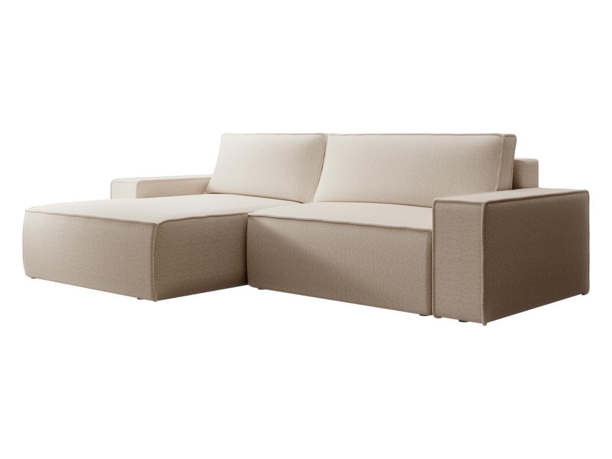 Vente-unique Divano letto in Tessuto testurizzato Beige - Angolo a sinistra - AMELIA  