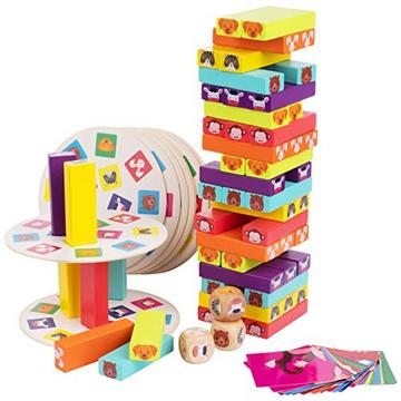 Jouets en bois à partir de 3 ans, jouets pour enfants à tour oscillante à partir de 3 ans, jouets éducatifs, jeux d'empilage de jouets en bois, jeux de société tour