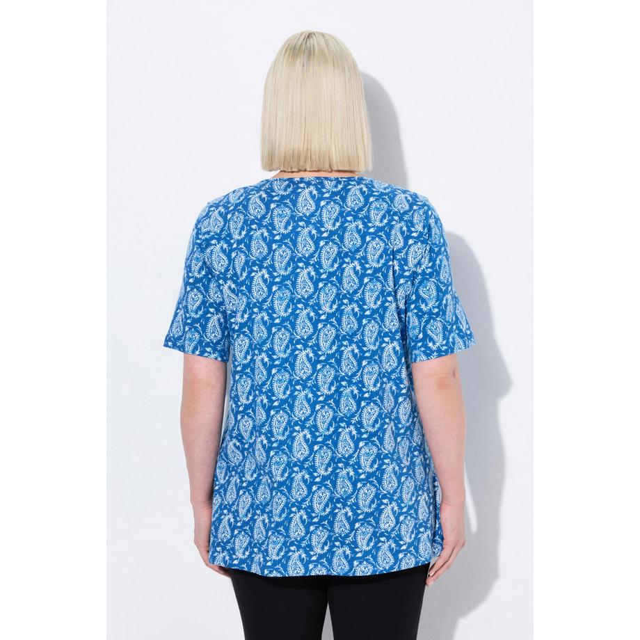 Ulla Popken T-shirt à motif coupe évasée décolleté carré manches courtes  