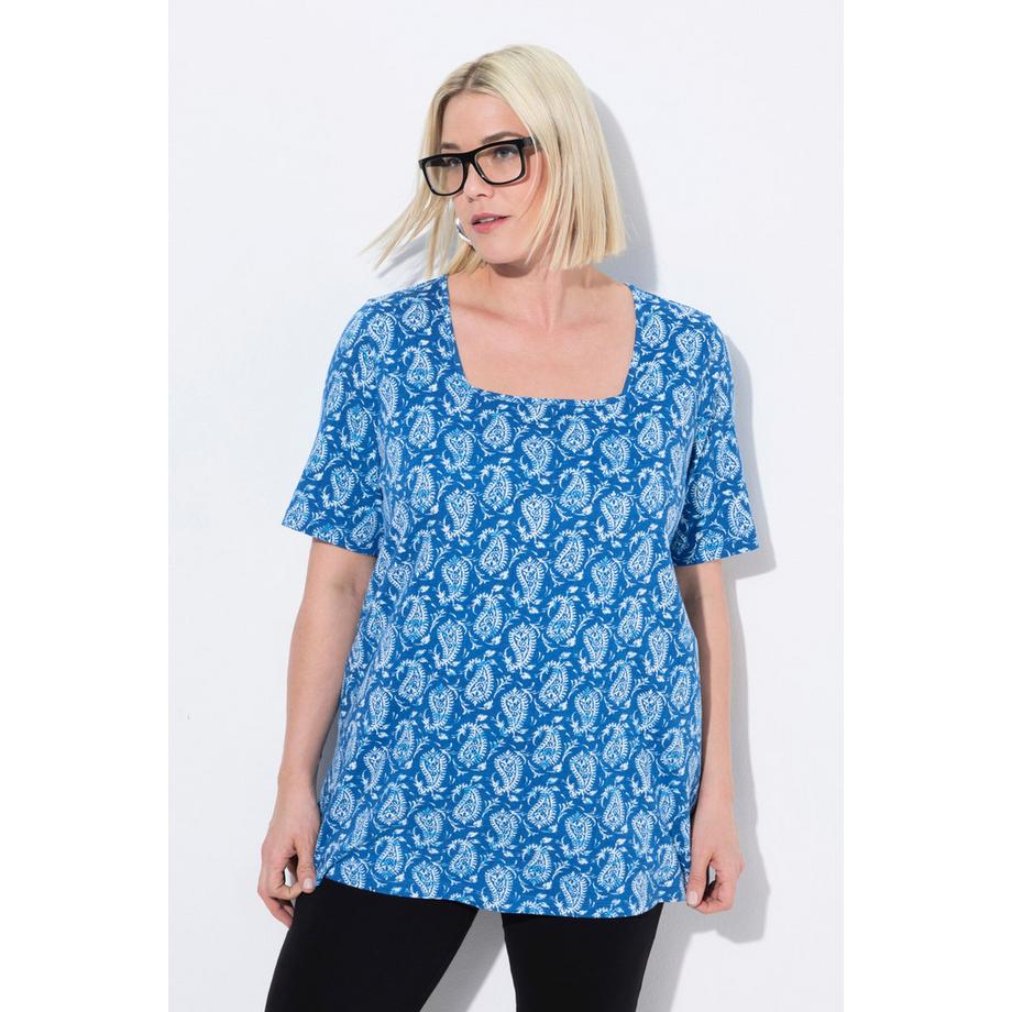 Ulla Popken T-shirt à motif coupe évasée décolleté carré manches courtes  