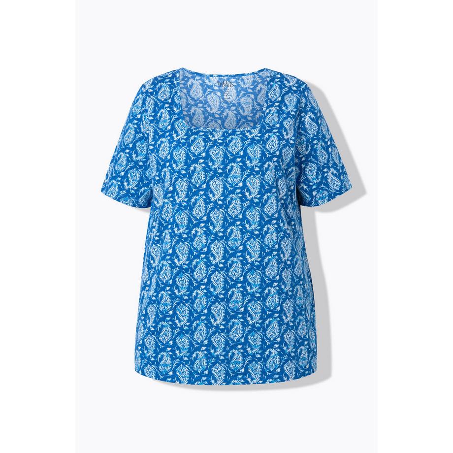 Ulla Popken T-shirt à motif coupe évasée décolleté carré manches courtes  