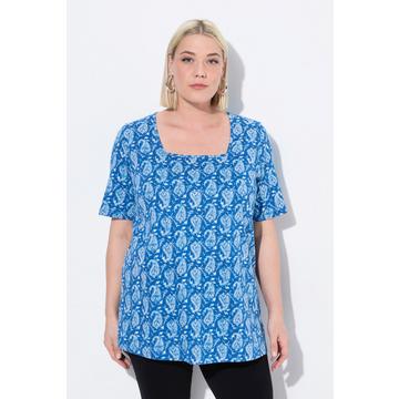 T-shirt, motif cachemire. Encolure carrée et manches courtes. Coupe évasée