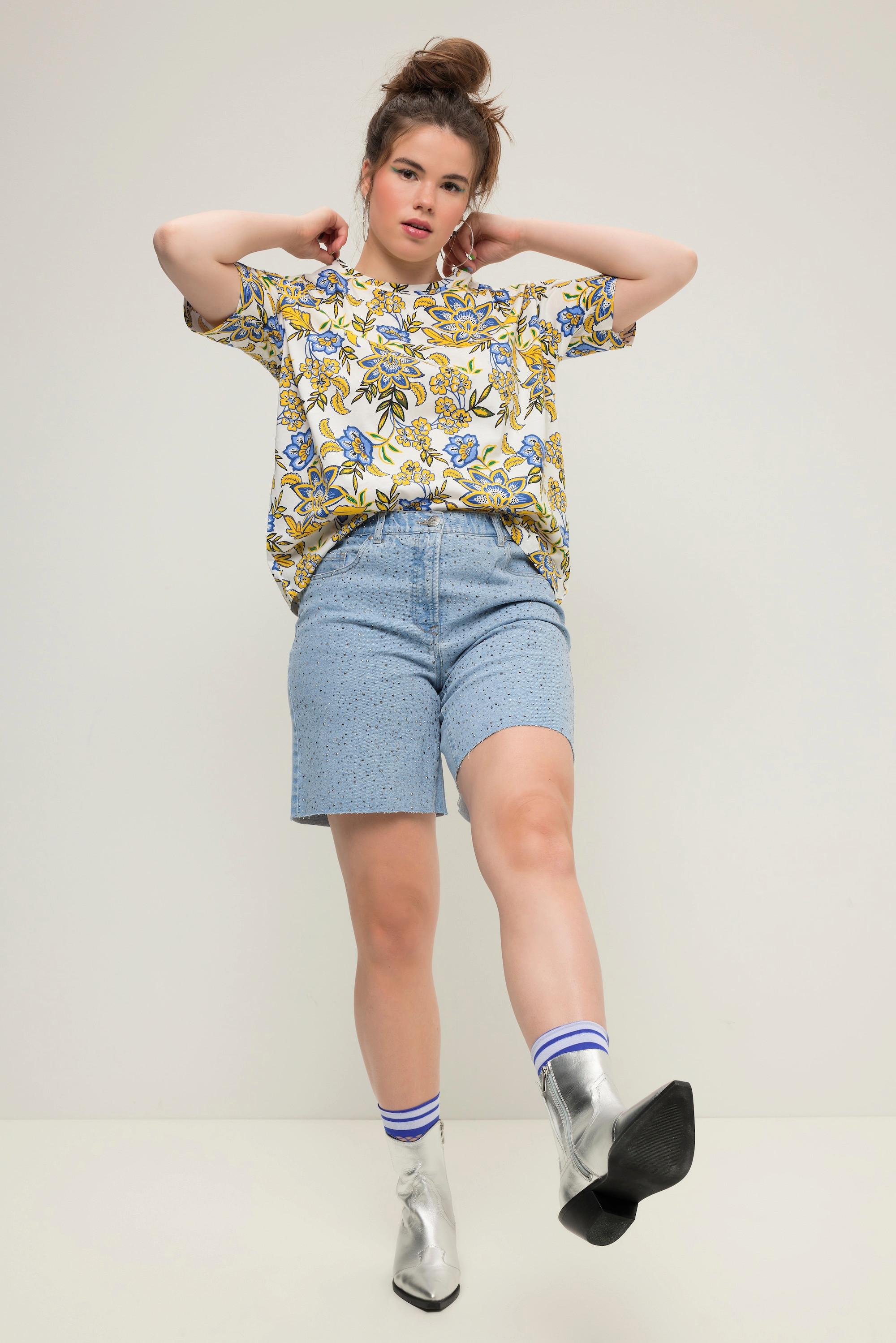 Studio Untold  Jeans-Shorts, Wide Legs, High Waist, Ziersteinchen, Destroy-Effekte, 5-Pocket, Elastikbund, 