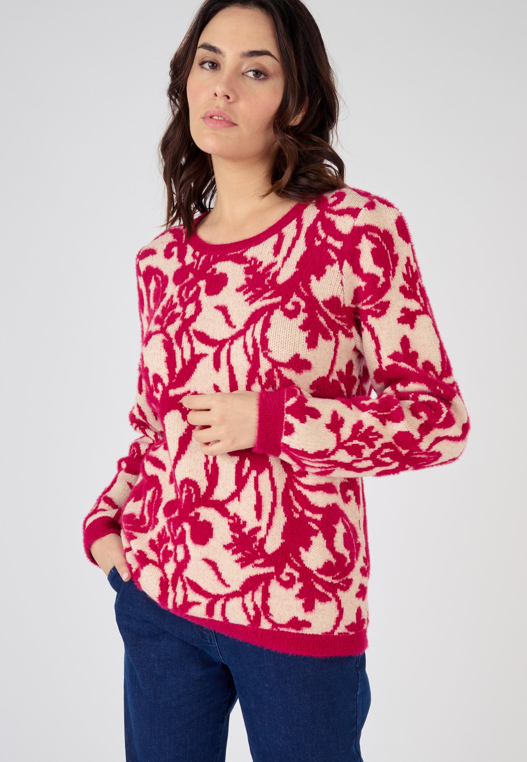 Image of Jacquard-pullover Und Langhaariges Garn Damen Rosa 42/44