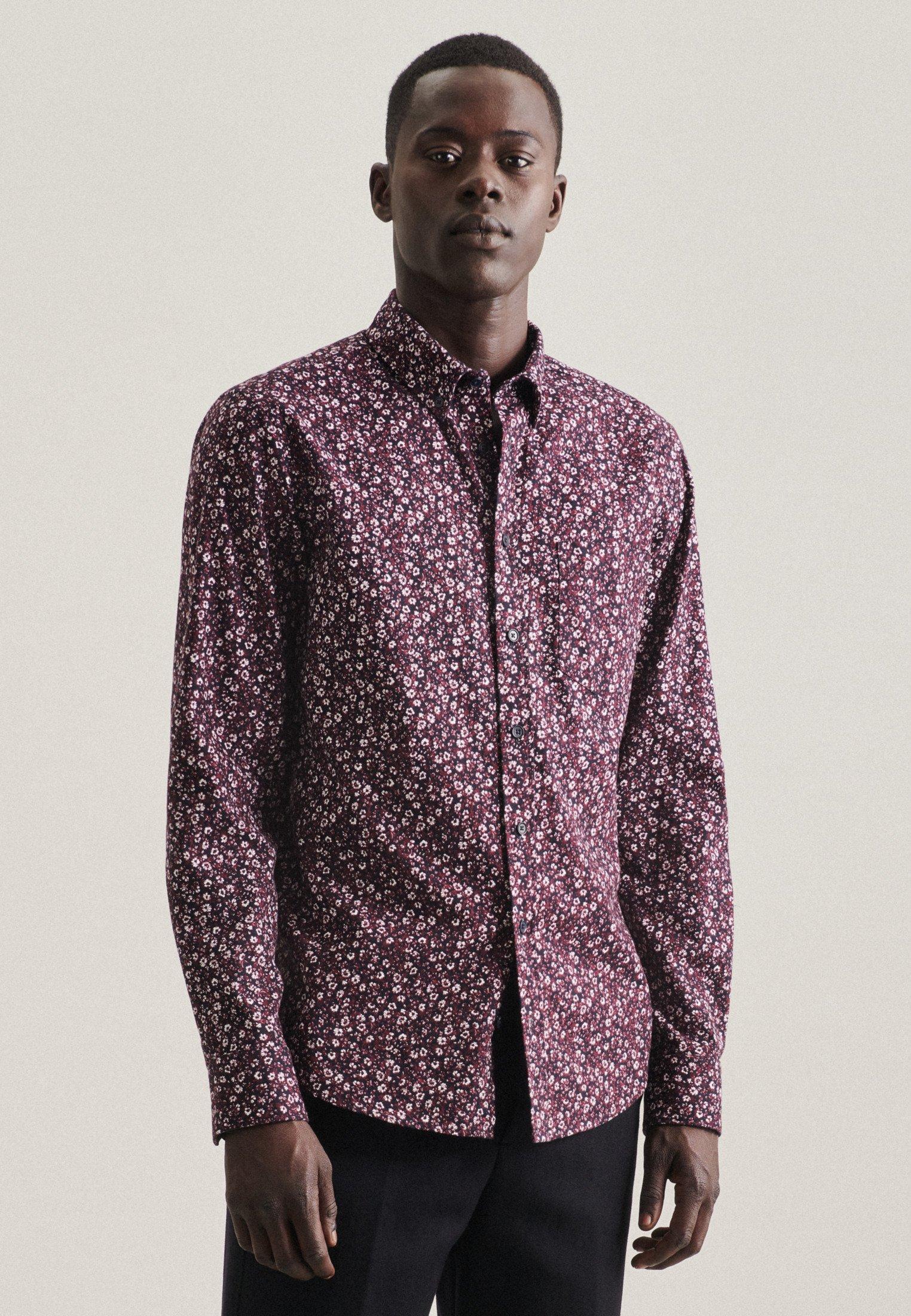 Image of Casual Hemd Regular Fit Langarm Druck Herren Rot Bunt L