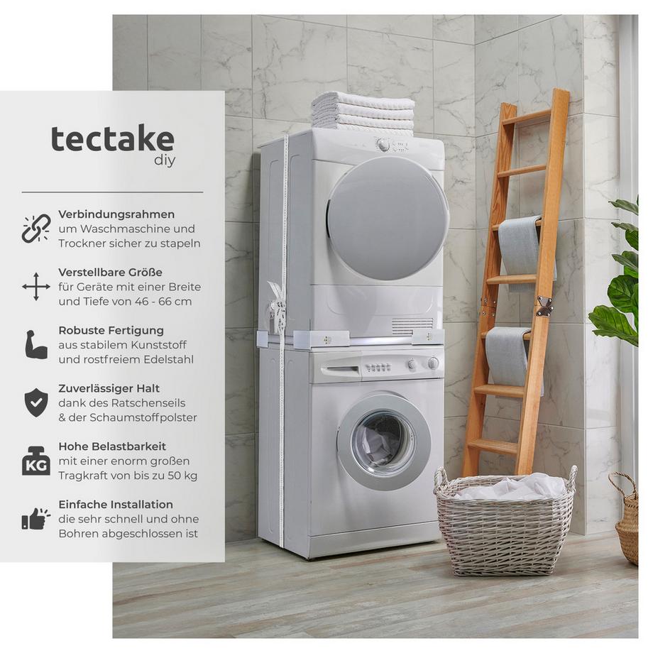 Tectake Verbindungsrahmen Parret für Waschmaschinen und Wäschetrockner stufenlos größenverstellbar  
