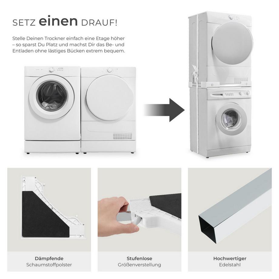 Tectake Verbindungsrahmen Parret für Waschmaschinen und Wäschetrockner stufenlos größenverstellbar  