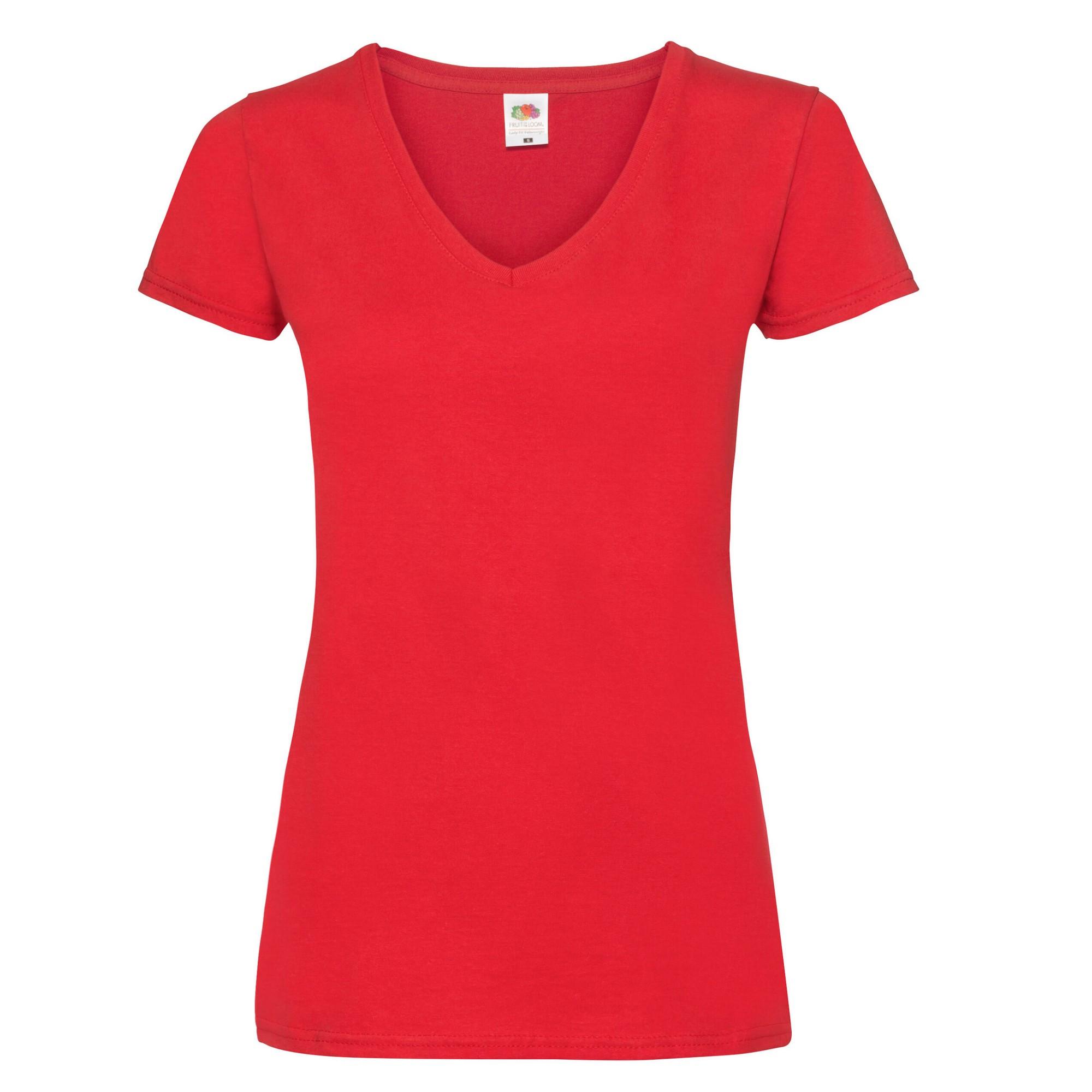 Image of Valueweight Tshirt Vausschnitt Damen Rot Bunt 34