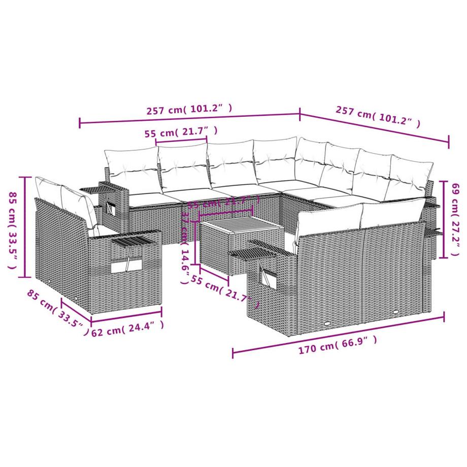 VidaXL set divano da giardino Polirattan  