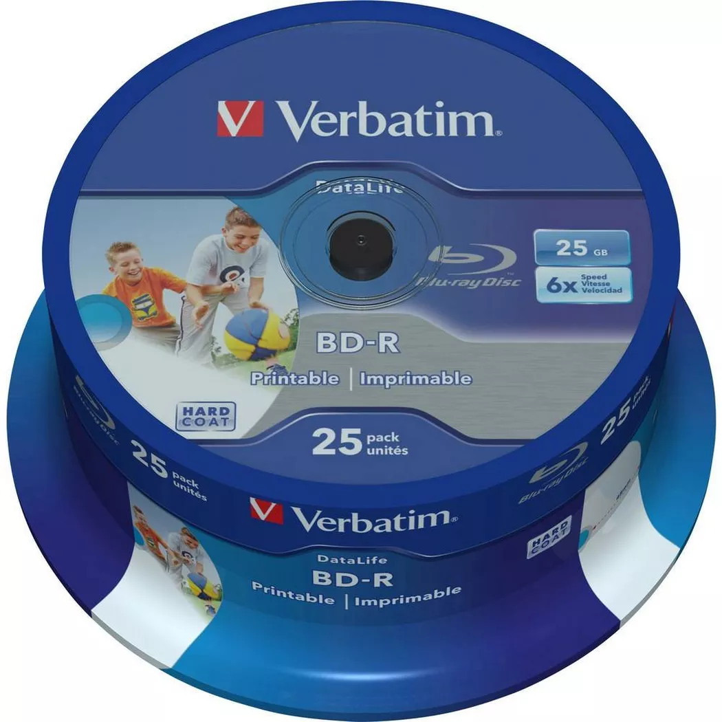 Verbatim - Blu-ray BD-R SL Rohling 25 GB 25 St. Spindel Bedruckbar, Antikratzbeschichtung, Multicolor, 360X260X20MM