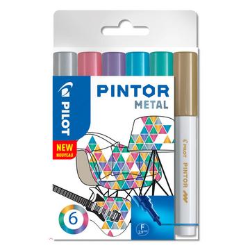 Pilot Pintor Metal evidenziatore 6 pz Punta del pennello Blu, Oro, Verde, Rosa, Argento, Viola