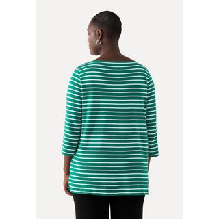 Ulla Popken  T-shirt rayé en coton Pima. Décolleté bateau et manches 3/4. 