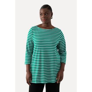 Ulla Popken  T-shirt rayé en coton Pima. Décolleté bateau et manches 3/4. 