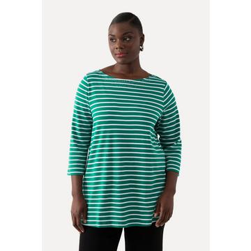 T-shirt rayé en coton Pima. Décolleté bateau et manches 3/4.