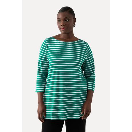 Ulla Popken  T-shirt rayé en coton Pima. Décolleté bateau et manches 3/4. 