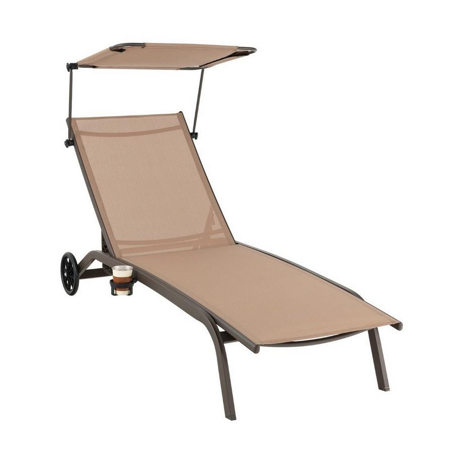 Northix Terrassenliege Outdoor-Liegestuhl mit Rädern Strandliege aus Metall Braun  