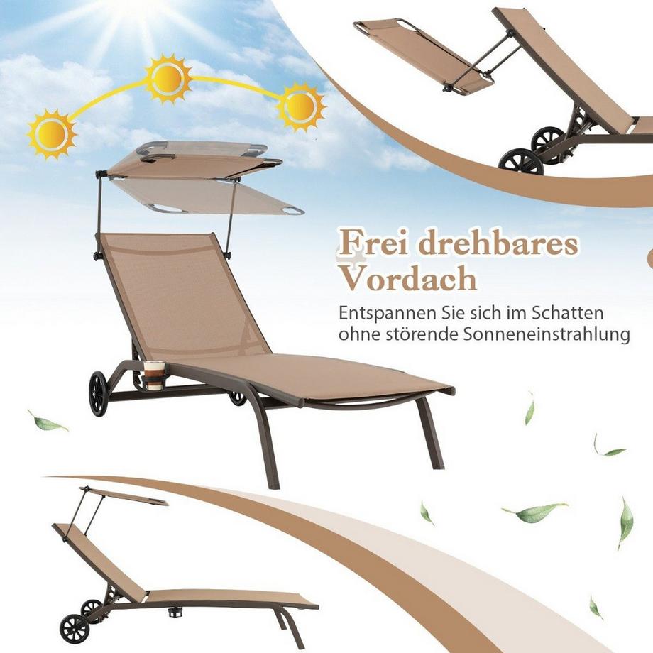 Northix Terrassenliege Outdoor-Liegestuhl mit Rädern Strandliege aus Metall Braun  