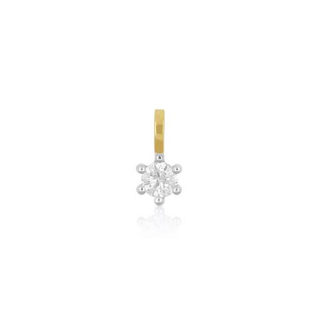 MUAU Schmuck  Pendentif solitaire serti 6 griffes or jaune 750 diamant 0,15ct. Cadre or blanc 750, 8x6mm 
