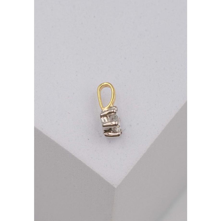 MUAU Schmuck  Pendentif solitaire serti 6 griffes or jaune 750 diamant 0,15ct. Cadre or blanc 750, 8x6mm 