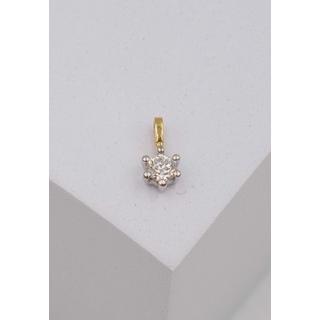 MUAU Schmuck  Solitär Anhänger 6-Griff-Fassung Gelbgold 750 Diamant 0.15ct. Fassung Weissgold 750, 8x6mm 