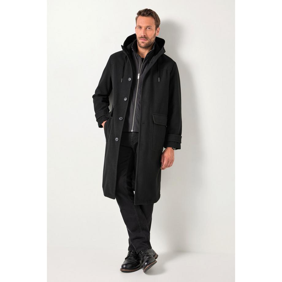 JP1880 Manteau technique aspect laine déperlant capuche fermeture à glissière  