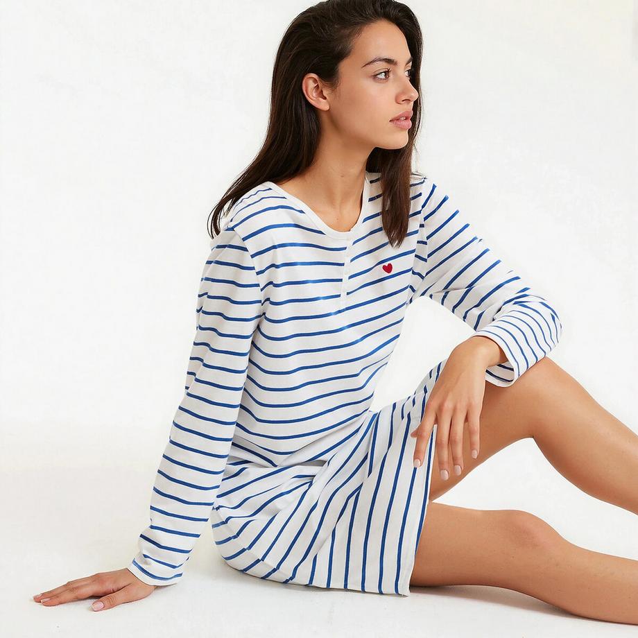 Chemise de nuit rayée en jersey de coton