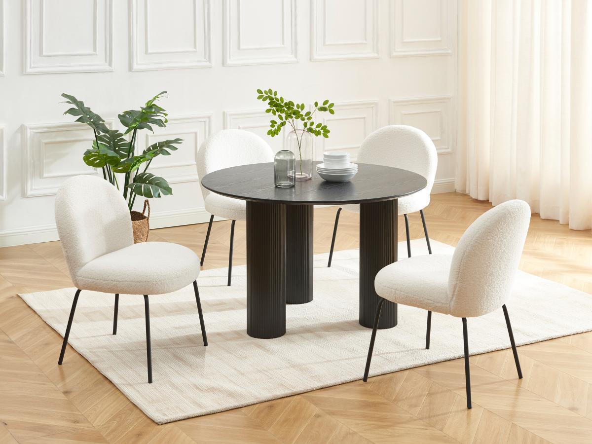 Vente-unique Table à manger ronde 4 personnes en MDF - Noir - BURSANA  