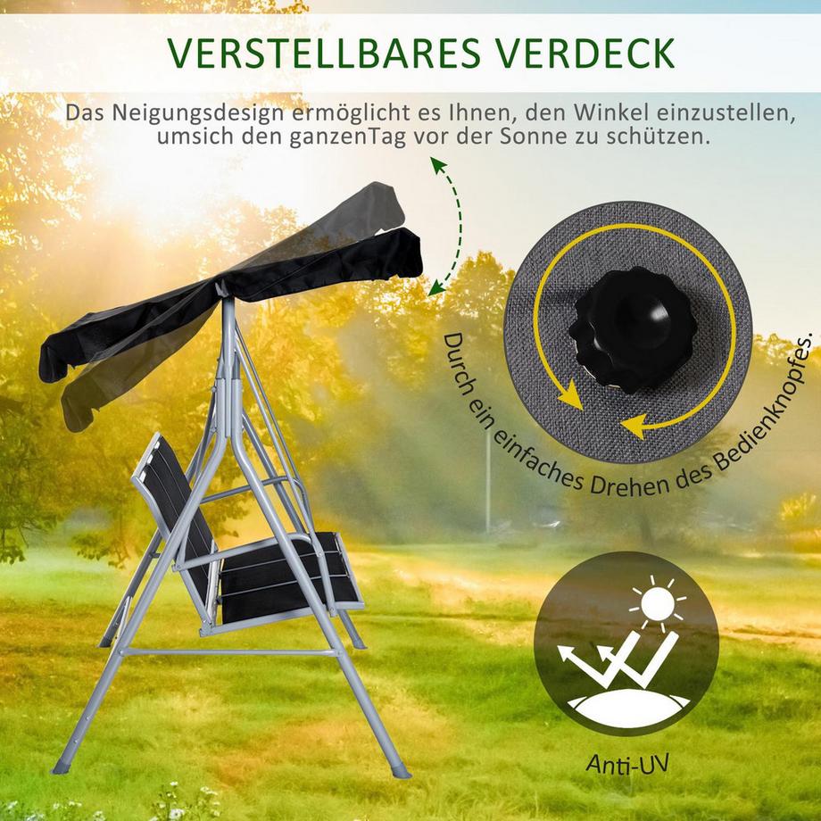 Northio Hollywoodschaukel 3-Sitzer Elegante Gartenschaukel Mit Dach, Metallrahmen, Schwarz & Silber, 171X108X154Cm  