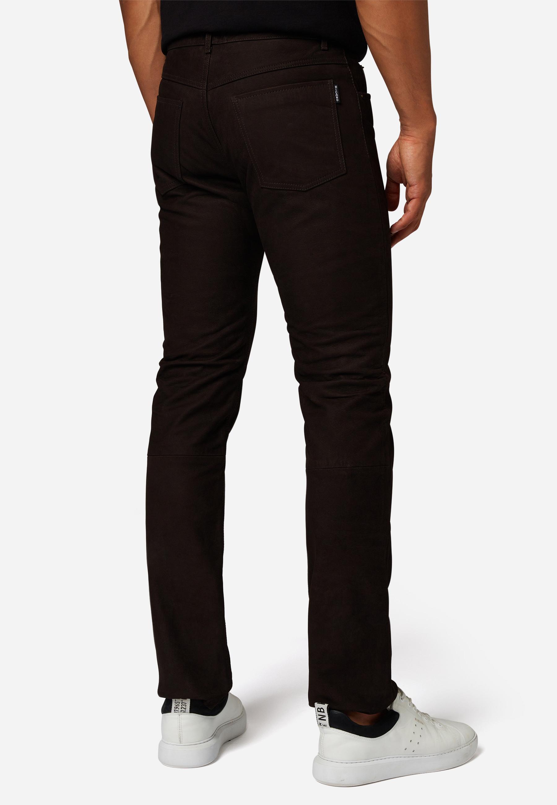 RICANO  Pantalon en cuir pour hommes RT-101 en style 5 poches et en cuir nubuck de buffle robuste - Coupe droite 