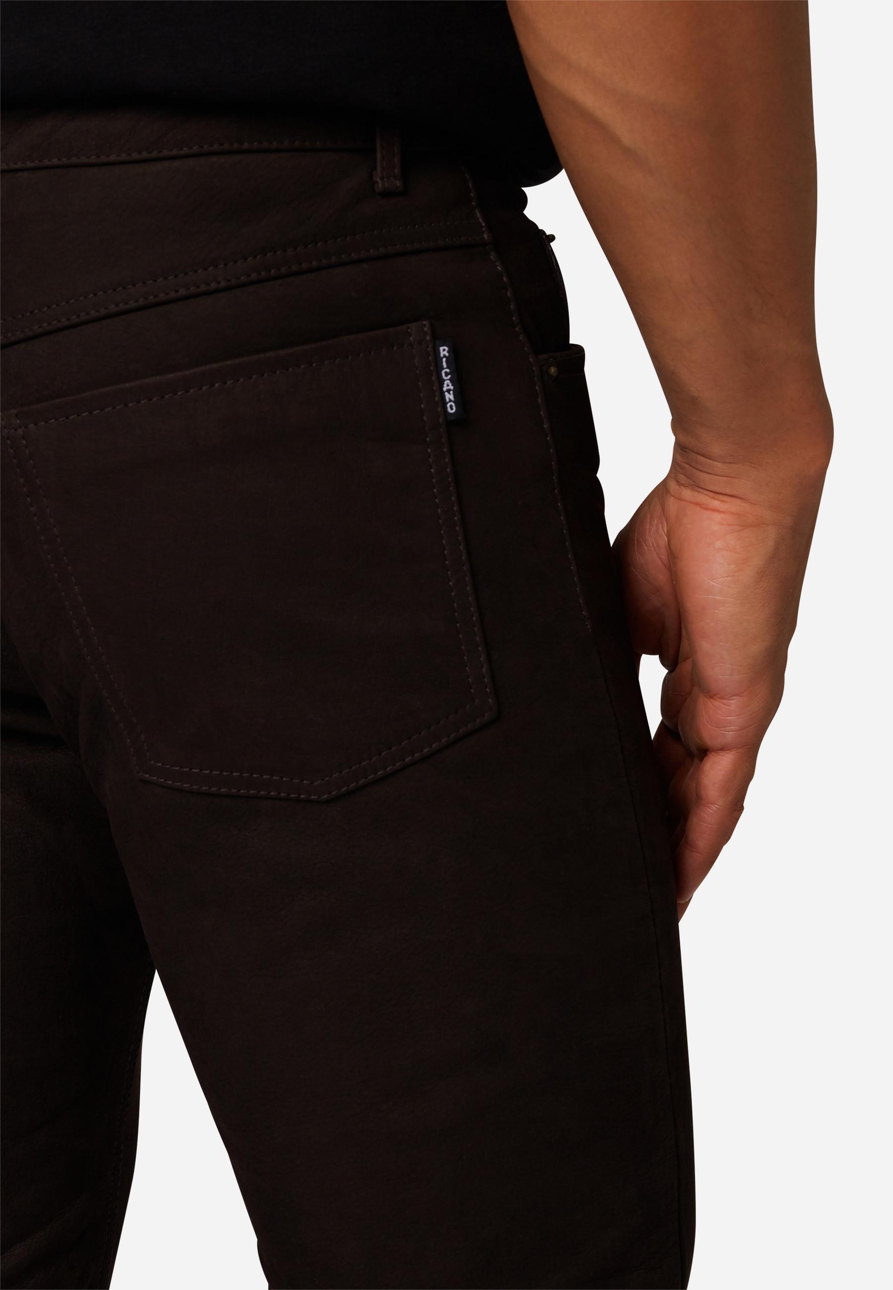 RICANO  Pantalon en cuir pour hommes RT-101 en style 5 poches et en cuir nubuck de buffle robuste - Coupe droite 