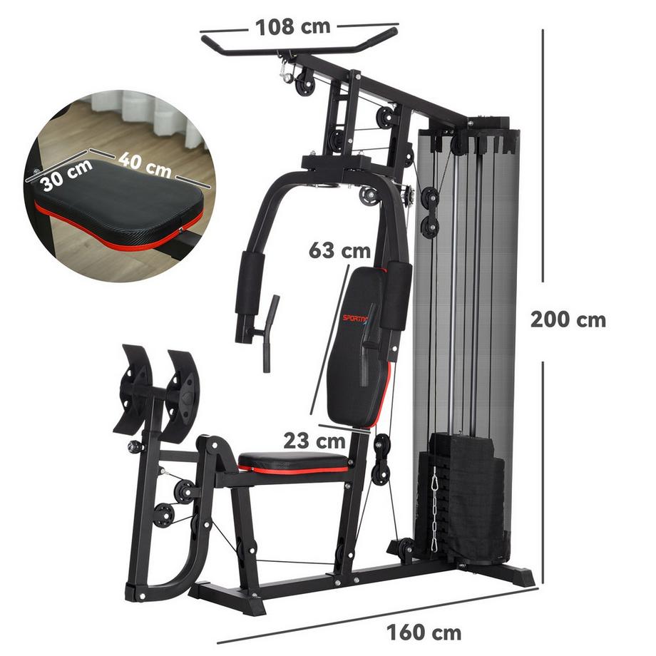 Northio  Station de musculation, station de fitness multifonctionnelle avec barre de traction latérale et barre papillon, presse pour jambes, appareil de fitness avec blocs de poids de 45 kg pour la maison, noir 