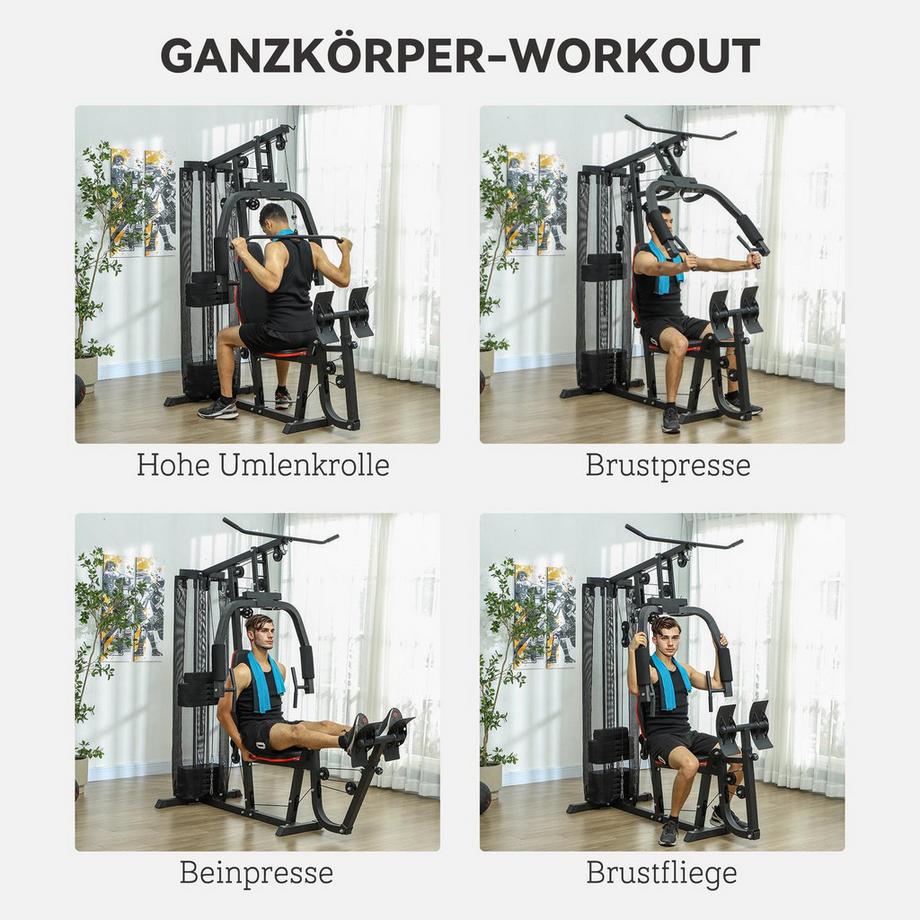 Northio  Station de musculation, station de fitness multifonctionnelle avec barre de traction latérale et barre papillon, presse pour jambes, appareil de fitness avec blocs de poids de 45 kg pour la maison, noir 