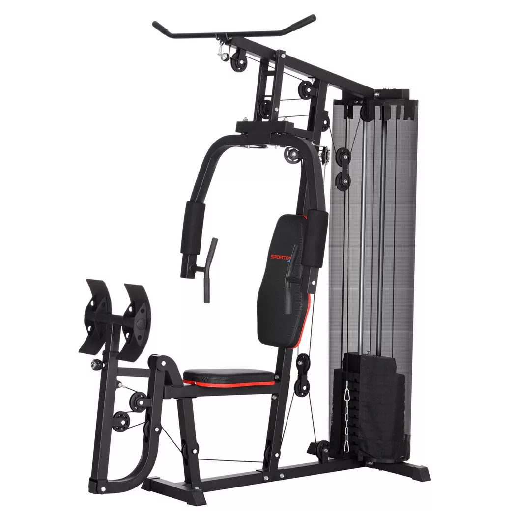 Northio - Kraftstation, Multifunktionale Fitnessstation mit Latzug- & Butterflystange, Beinpresse, Fitnessgerät mit 45 kg Gewichtsblöcken für Zuhause, Schwarz, 200 cm