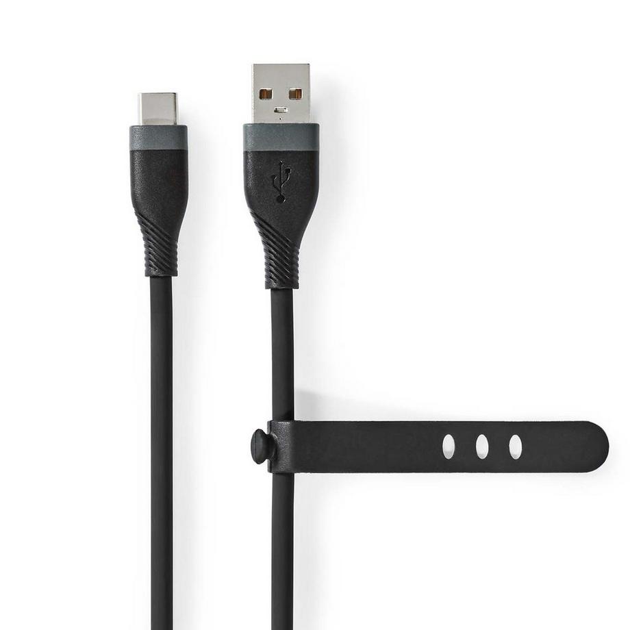 Nedis  Câble USB | USB 2.0 | USB-A mâle | USB-C™ mâle | 15 W | 480 Mbps | Nickelé | 1,50 m | Rond | Silicone | Noir | Boîte 
