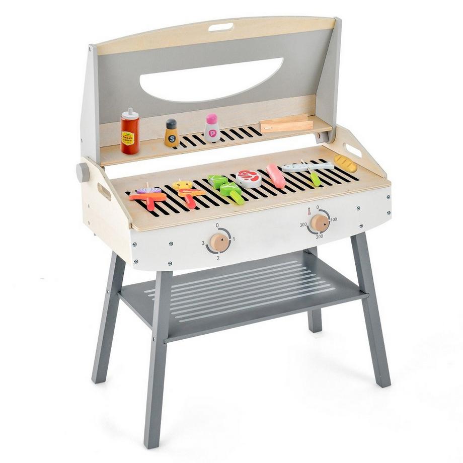 Northix  Ensemble de jeu de barbecue pour enfants, cuisine de jeu en bois avec support, 4 tiges de barbecue, ensemble de barbecue jouet 