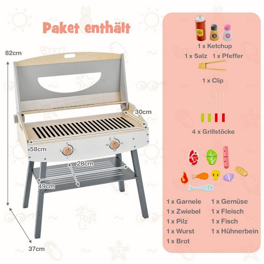 Northix  Ensemble de jeu de barbecue pour enfants, cuisine de jeu en bois avec support, 4 tiges de barbecue, ensemble de barbecue jouet 