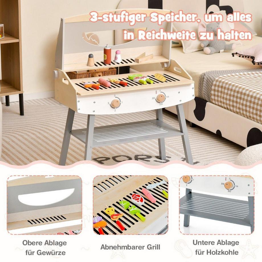 Northix  Ensemble de jeu de barbecue pour enfants, cuisine de jeu en bois avec support, 4 tiges de barbecue, ensemble de barbecue jouet 