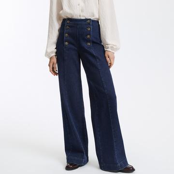 Weite High-Waist-Jeans mit Hosenklappe