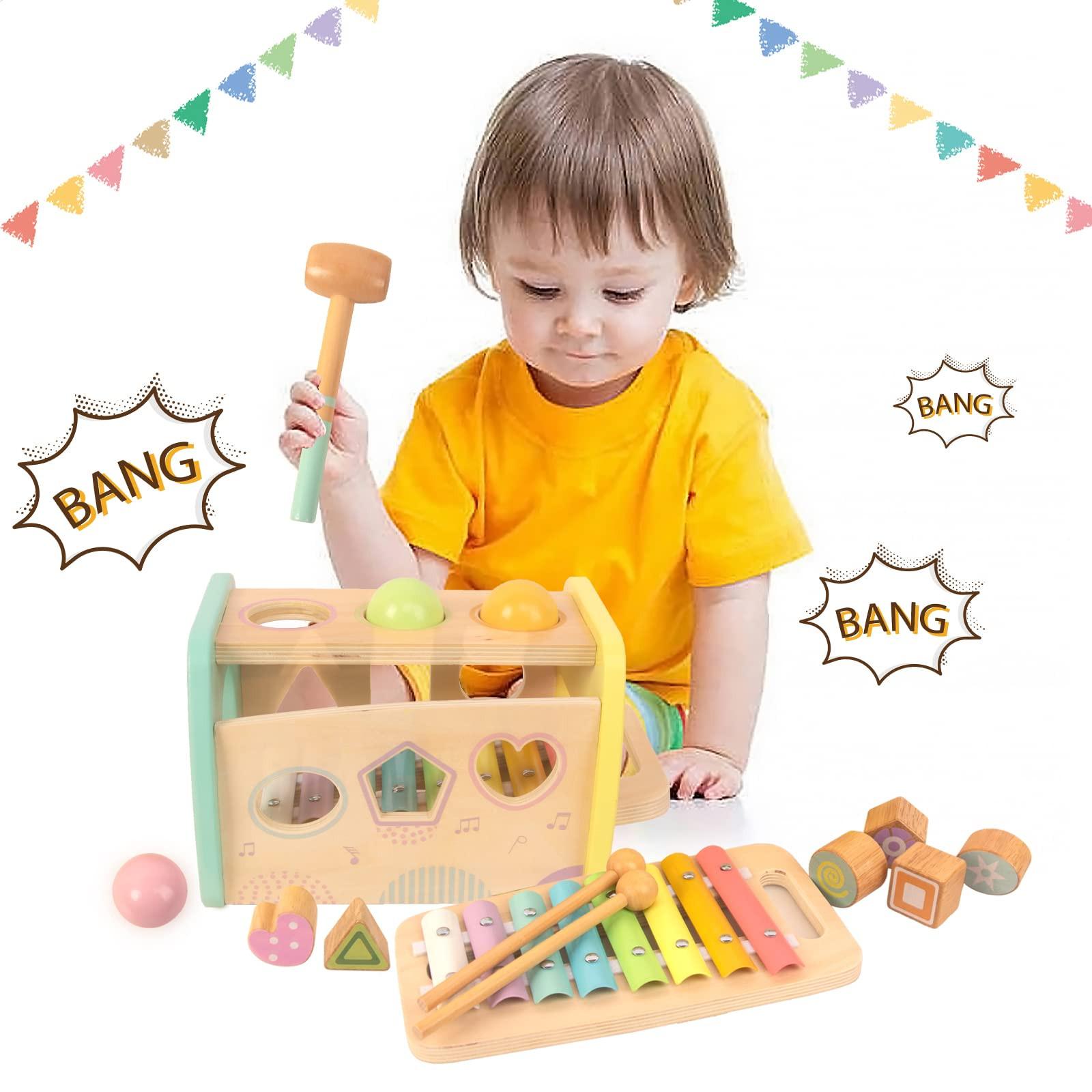 Activity-board  Xylophone et marteau, 3 en 1 jouet musical éducatif pour les enfants d'âge préscolaire jouet en bois jouet éducatif jouet pour la motricité 