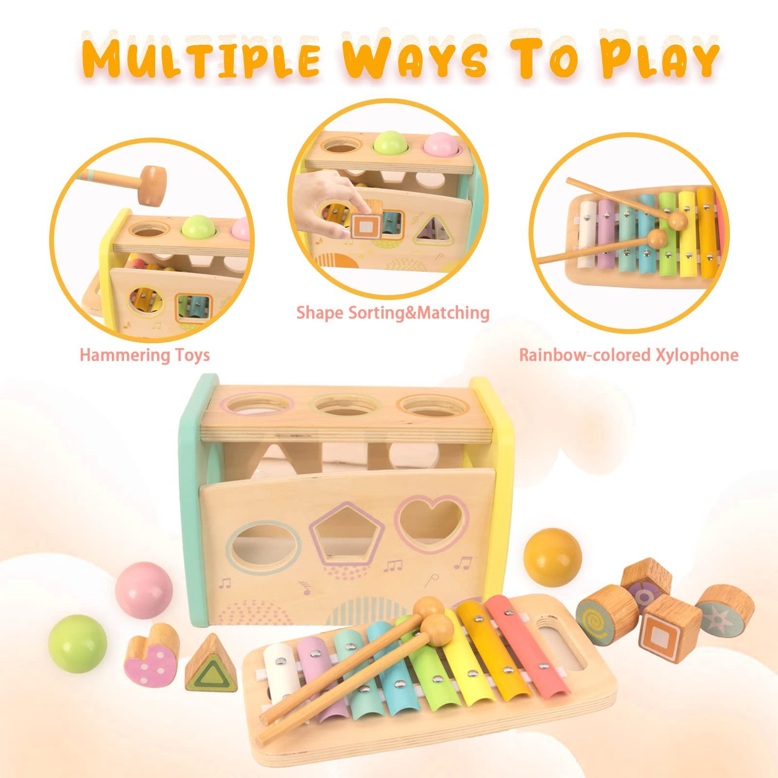 Activity-board  Xylophone et marteau, 3 en 1 jouet musical éducatif pour les enfants d'âge préscolaire jouet en bois jouet éducatif jouet pour la motricité 