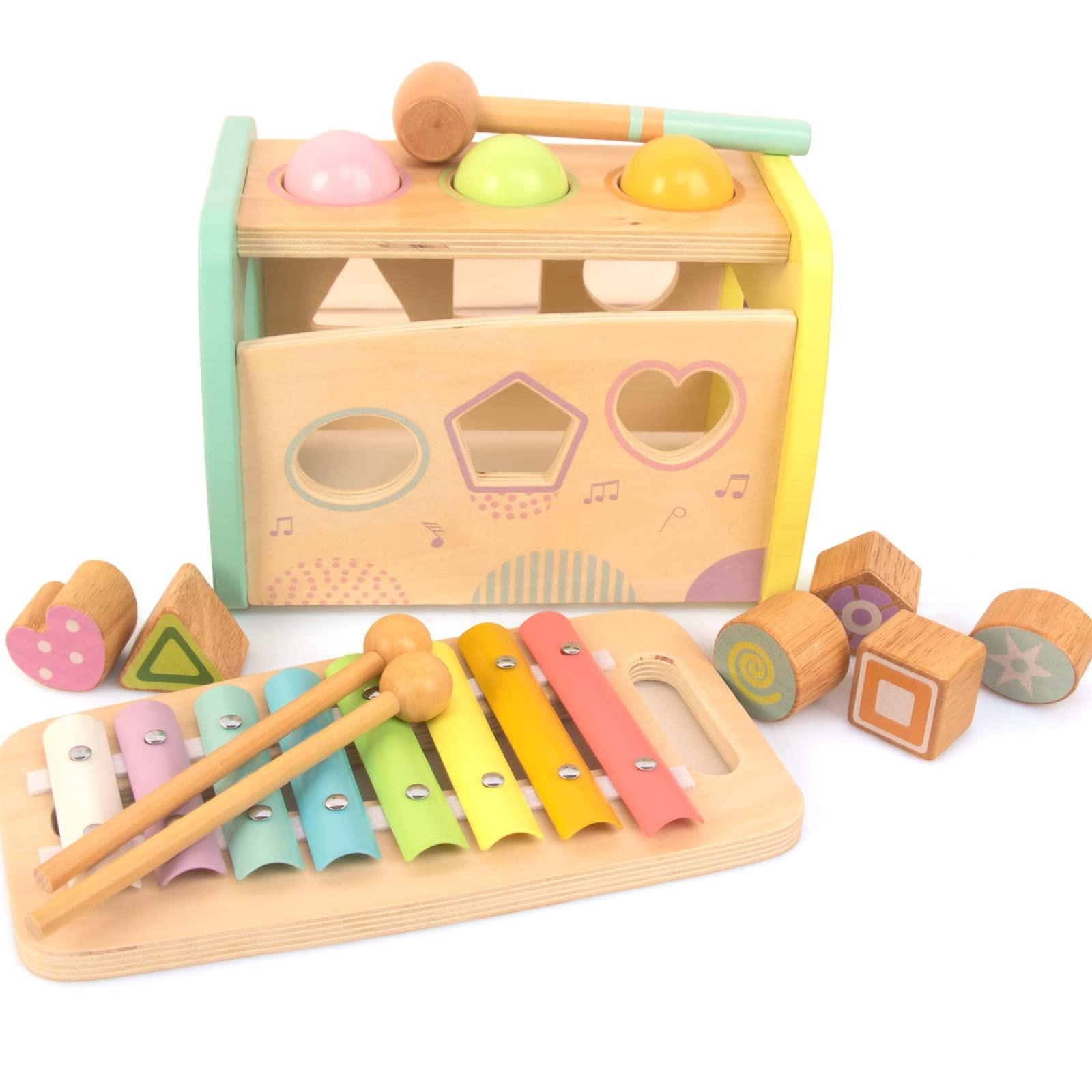 Activity-board  Xylophone et marteau, 3 en 1 jouet musical éducatif pour les enfants d'âge préscolaire jouet en bois jouet éducatif jouet pour la motricité 