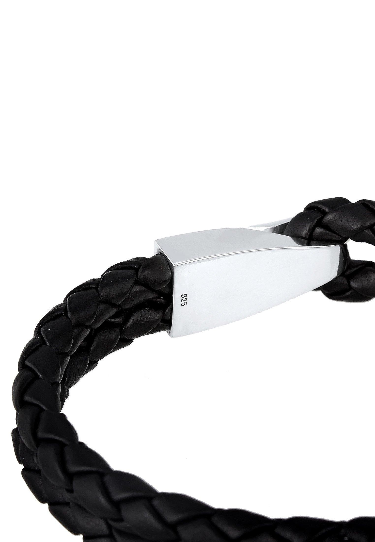 Kuzzoi  Bracelet Herren Leder Basic Haken-Verschluß 925 Silber 