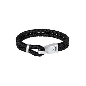 Bracelet Herren Leder Basic Haken-Verschluß 925 Silber